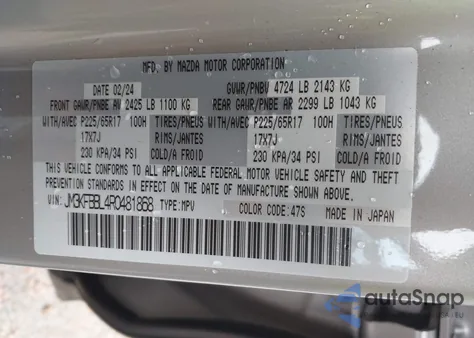 2024 Mazda Cx-5 2.5 S Select z USA, uszkodzony, nr VIN JM3KFBBL4R0481868